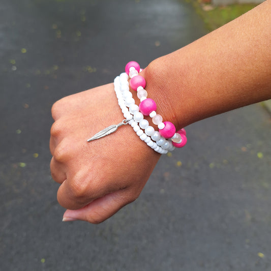 Pink bohemian stacking bracelets