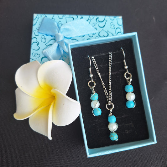 Howlite Earring and Glass Pearl Set