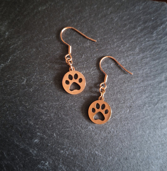 Rose Gold Paw Print Earrings