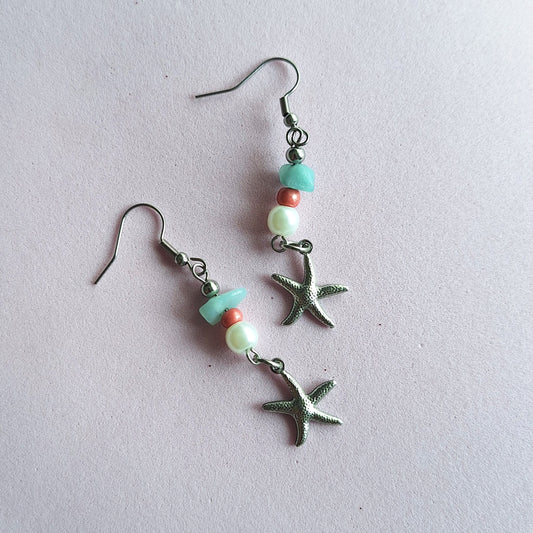 Amazonite Gemstone And Starfish Earrings