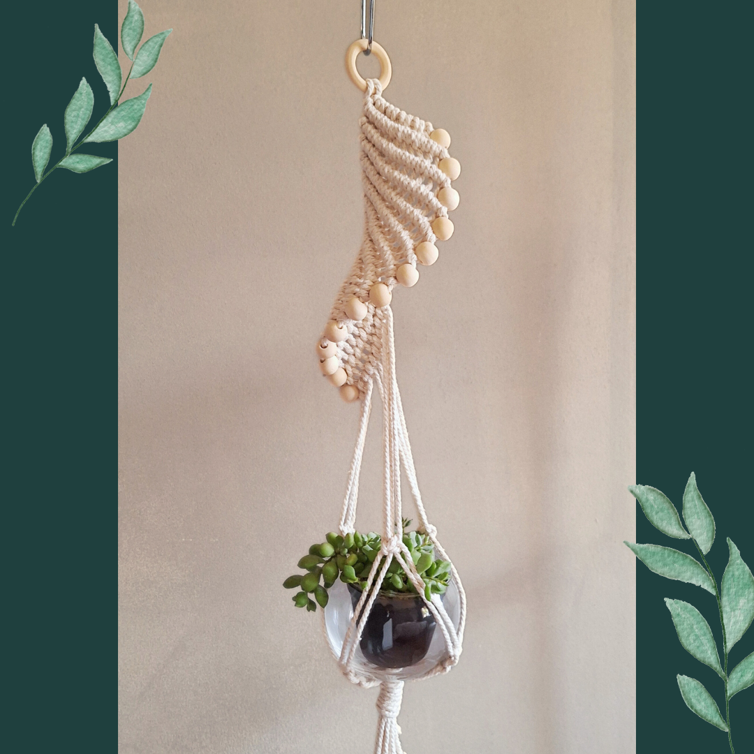 Beaded Sailboat Plant Hanger With Glass Vase