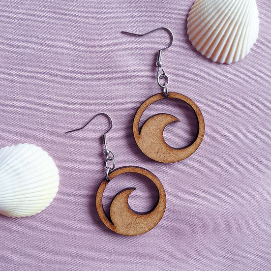 Rustic wooden wave earrings