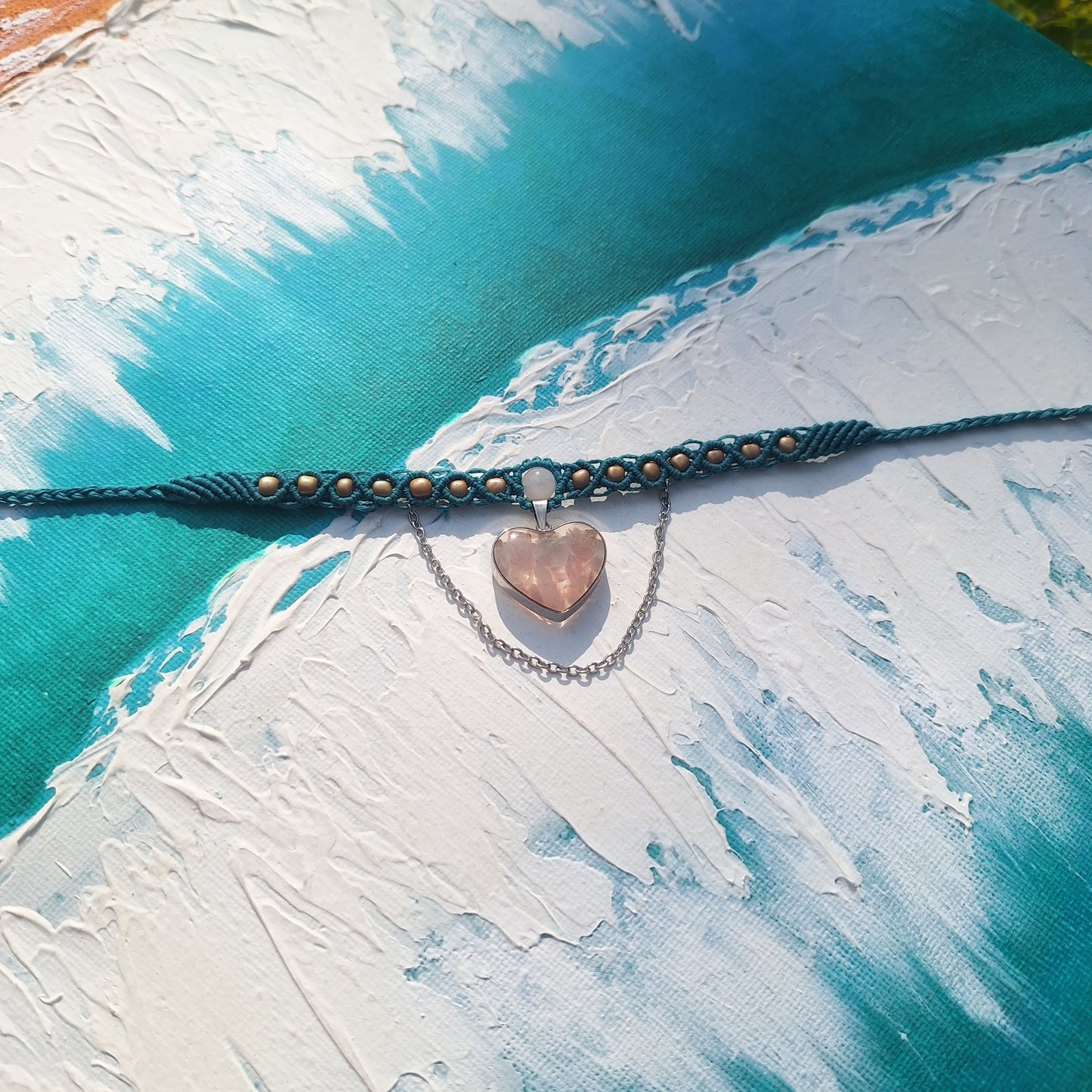 Rose Quartz Macramé Heart Choker