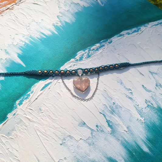 Rose Quartz Macramé Heart Choker